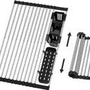 Extra Large Expandable Roll Up Dish Drying Rack, 22.8 x 17.3 in with Expandable Storage Basket Over The Sink Rolling Dish Drainer, Foldable Sink Dish Drainer for Kitchen Counter,Black