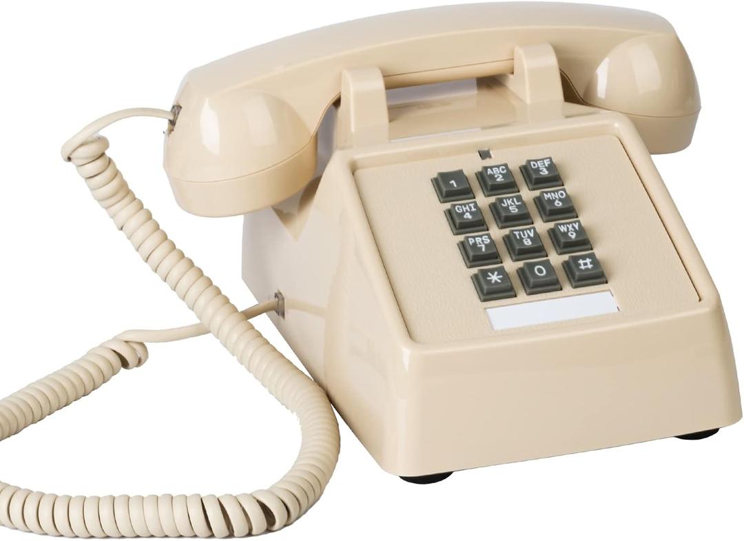 Sangyn Classic Vintage Cord Phones for Landline Old Telephone with Mechanical Ringer Volume Control Retro Analog Desk Phone for Home House School, Beige