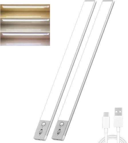 Under Cabinet Lights 2 Pack,128 LED Rechargeable Battery Operated Motion Sensor Light Indoor, Magnetic Dimmable Closet Lights, Wireless Under Counter Lights for Kitchen, Stairs (Silver)