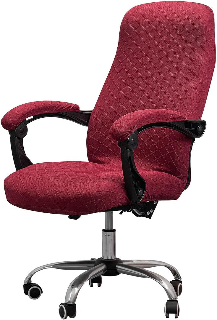 Melaluxe Office Chair Cover with Armrest Covers Universal Stretch Desk Chair Cover, Computer Chair Slipcovers (Size: L) - Burgundy