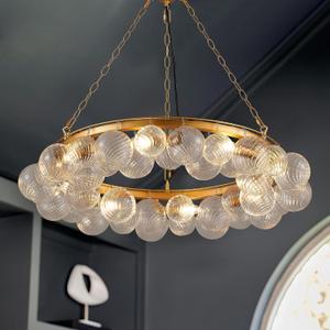 32" Gold Nordic Bubble Ball Chandelier Light Fixtures for Dining Room Large Modern Luxury 8-Light Glass Round Hanging Ceiling Pendant Lighting for Living Room Bedroom Kitchen Entryway Hallway