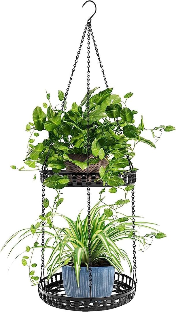Plant Hanger Indoor Outdoor, 2 Tier Hanging Planter Plant Shelf, Metal Hanging Plants Holder for Indoor Outdoor Plants (1 Pack)