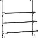 Auledio Adjustable Over The Door Triple Towel Rack with Hooks,Black