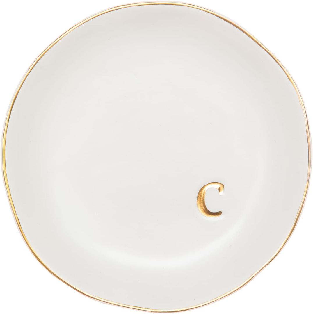 COLLECTIVE HOME - Ceramic Jewelry Tray, Decorative Trinket Dish for Rings Earrings Necklaces Bracelet Watch Keys, Birthday Mother's Day for Women, 4.75", White Surface (C)