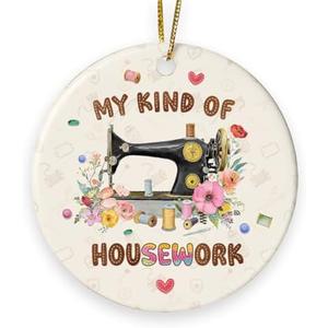 3 x Sewing Christmas Ornament 2025 - Unique Gifts for Quilters Mom Sister Grandma, Gifts for Sewing Lovers Women, Ceramic Quilt Ornaments for Christmas Tree Decorations, Xmas Gift for Friend