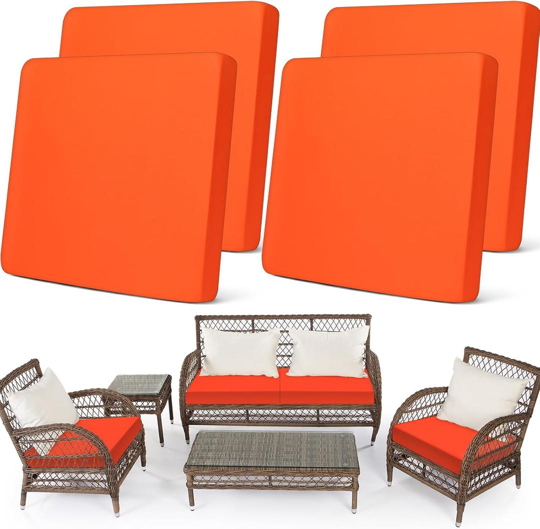 Newwiee Set of 4 Stretch Patio Cushion Covers Sofa Couch Seat Chair Slipcovers Waterproof Cushion Cover Replacement Furniture Protector for Pets Washable(Seat Cover,Orange)