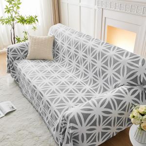 LOMAO Couch Cover Sofa Covers for 3 Cushion Sectional Couch Covers L Shape Couch Cover with Tassel Sofa Protector Washable Reversible Chenille Sofa Slipcover for Pet (1-Light Grey,XLarge71 * 134)