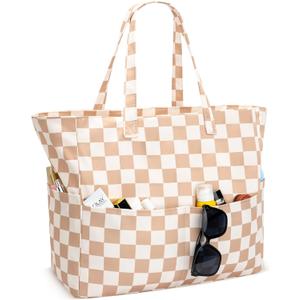 Iioscre Beach Bag for Women, Causal Hobo Pool Bags with Zipper Inner Pocket, Foldable Swim Tote Bag for Vacation Essentials