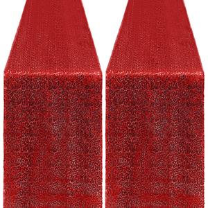 2 Packs 12 x 72 inches Sequin Table Runner, Red Glitter Table Runner for Birthday Party Supplies Wedding Engagement Baby Shower Holiday Celebration Event Decorations