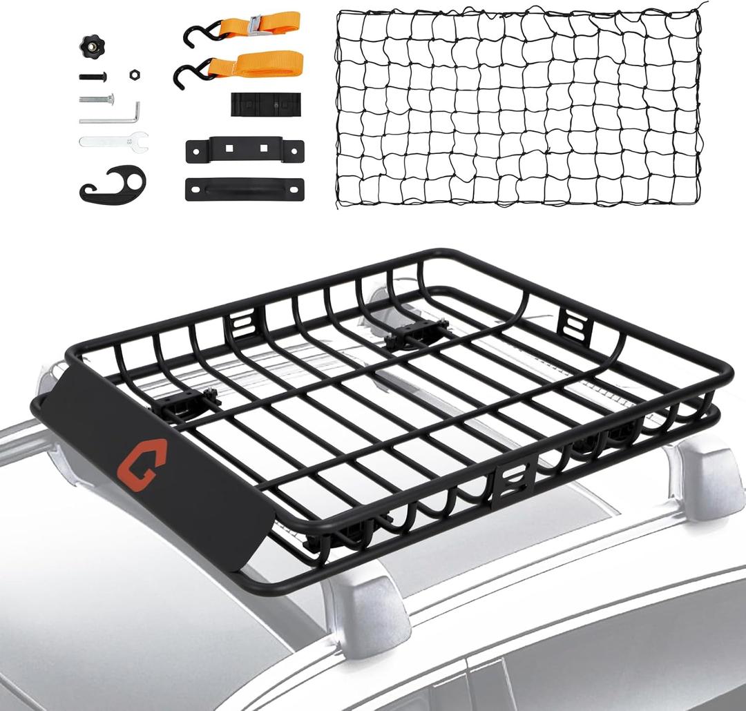 Roof Rack Cargo Basket,46"x36"x4.5" Heavy Duty Steel Carrier with Cargo Net, 200LB Capacity for Trucks & SUVs