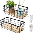 Funrous 2 Pcs Metal Small Wire Basket Wall Hanging Wire Basket Hang Small Bathroom Kitchen Storage Organizer Toilet Paper Mesh Storage Bin Shelf Rack with Base(Black,11.42 x 5.12 x 3.94 Inches)