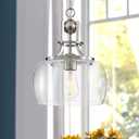 WUZUPS Chandelier Rustic Farmhouse Industrial Round Ceiling Pendant LED Light Fixture with Clear Glass Shades for Dining Room Kitchen Island Foyer Entryway, H 13" x W 10", E26 Base, Brushed Nickel