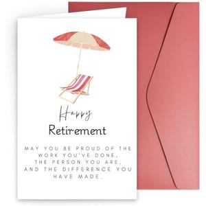 JYfeel Beach Theme Happy Retirement Card for Women and Men - Thoughtful Retirement Gifts for Coworkers, Friends, Boss - Farewell Card Includes Red Envelope & Gold Seal US-RCBEAH1R