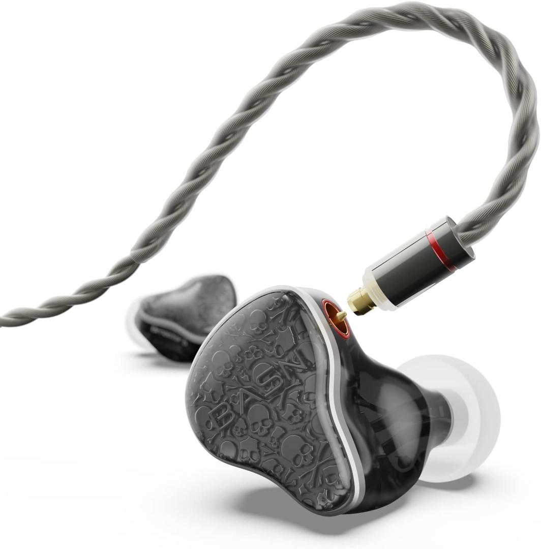 BASN Bmaster5 in Ear Monitors, 1DLC Diaphragm+4BA 5 Drivers Drummers Headphones with Silver-plated OFC Cable, Noise Isolation IEM Earbuds for Musicians (Midnight Black)