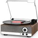 7-in-1 Vinyl Record Player with Built-in Speakers Bluetooth in & Out Belt Drive 3-Speed Turntables for Vinyl Records Support AM/FM Radio, Pitch Control & RCA Line Out & Auto Stop, Walnut