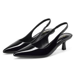 Elisabet Tang Women's Slingback Kitten Heels, 2.16 inch Sexy Closed Pointed Toe Low Stiletto Heels Slingback Pumps for Women Slip on Elastic Strap Wedding Party Dress Shoes Black Patent Size 9