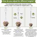 Retractable Plant Hanger with Pulley System, Effortless Raising and Lowering for Indoor and Outdoor Plants, Hanging Planters, Garden Pots & Bird Feeders (4-Pack,White)