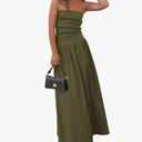 PRETTYGARDEN Women's 2025 Spring Strapless Maxi Dresses Patchwork Long Flowy Pockets Elegant Going Out Summer Tube Top Dress, S