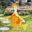 Raincoat Porch Goose Outfit for Large 23" High Cement or Plastic Goose Statue, Spring Yard Goose Cloths with Yellow Umbrella Decor for Outdoor Lawn Gaden Patio