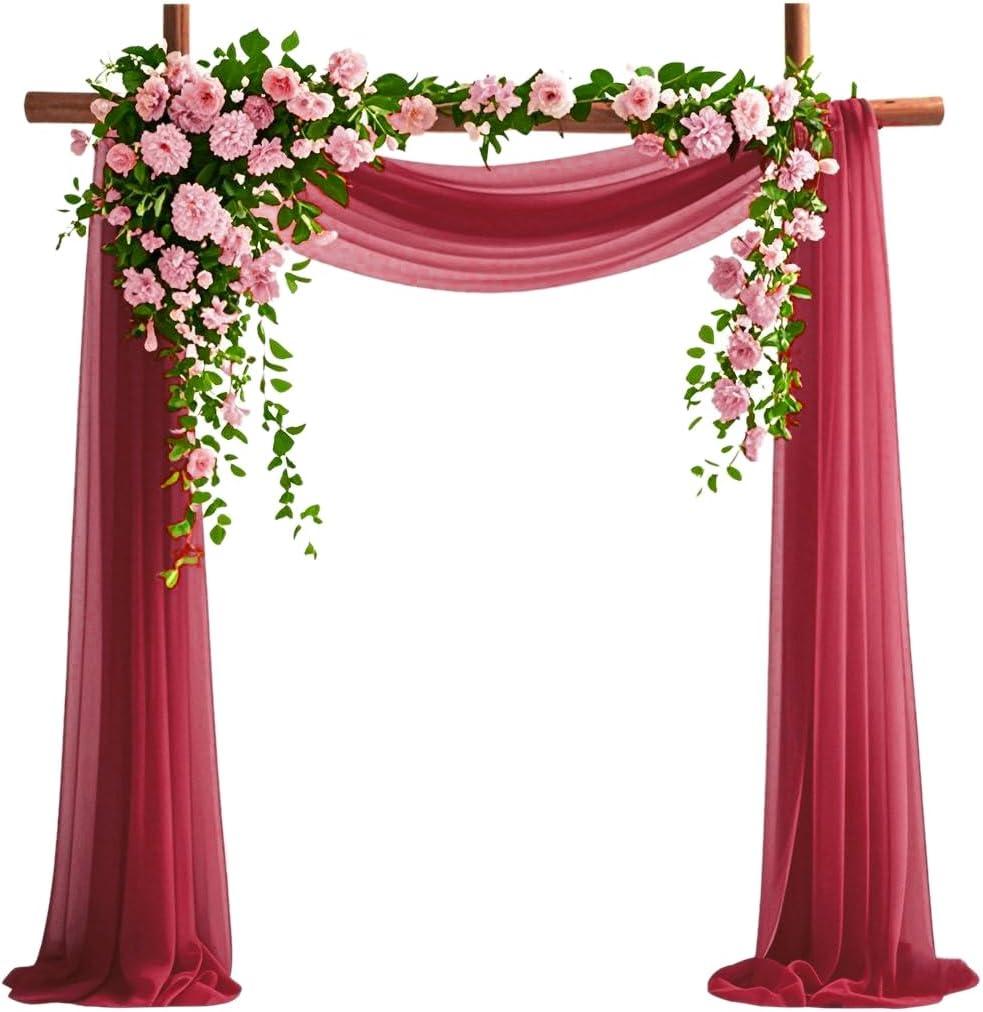 Wedding Arch Draping Fabric, 6.7 Yards Burgundy Sheer Curtains Wedding Decorations for Ceremony, Burgundy Chiffon Draping Fabric 29" x 20ft Backdrop