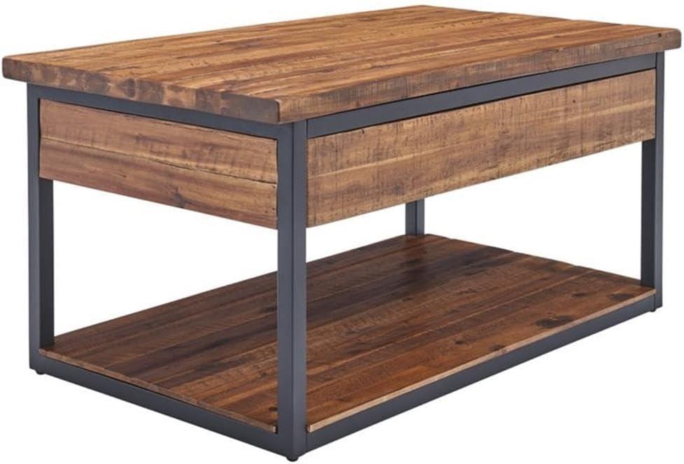 Rustic 42 in. Coffee Table, Real Wood, Low Shelf for Living Room, 300lbs Weight Capacity, Farmhouse Elegance, 42 in. W 24 in. D 20 in. H, 38 in. W x 20 in. D x 10.875 in. H Shelf, Natural Grain Finish