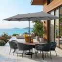 15ft Large Patio Umbrellas with Base Included, Outdoor Double-Sided Rectangle Market Umbrella with Stand, Outside Umbrellas for Poolside Lawn Backyard