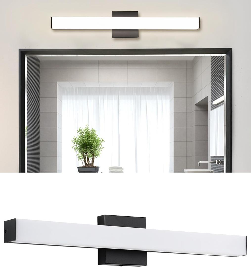 Bathroom Vanity Light Brushed Nickel Square LED 24 inch 14W 4000K Natural White Light Wall Bar Lighting Fixtures Over Mirror (Matte Black, 24inch 4000K Dimmable)