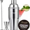 Cocktail Shaker, KITESSENSU 24oz Drink Shaker with Bartender Strainer, Measuring Jigger, Bar Mixing Spoon, Cocktail Recipe Guide, Professional Drink Mixer Set for Beginners, Silver (Silver - Cobbler 3)
