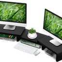 TAVR Dual Monitor Stand Riser Office Desktop Organizer Stand for 2 Monitors, Adjustable Length and Angle 3 Shelf, Extra Long Multifunctional Wooden Stand up to 43.3" fit Computer, Laptop, TV, Black