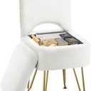 GREENSTELL Small Vanity Stool Chair with Storage and Folding Back, 13.4" x 15" x 30" Square Faux Fur Soft Ottoman, 4 Metal Legs with Anti-Slip Feet, Furry Padded Seat for Makeup, Bedroom, White