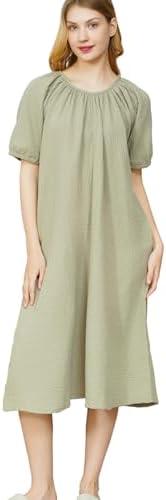 Volcathix Women's Cotton Nightgowns Soft Loose Gauze Nightdress with Pockets for Sleeping Home Lounge, Large