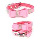 Dazzling Rhinestone Dog Collar with Soft Fabric and Crystal Bow Tie - Elegant and Glamorous Puppy Collars for Small Dogs with Leash in Pink S