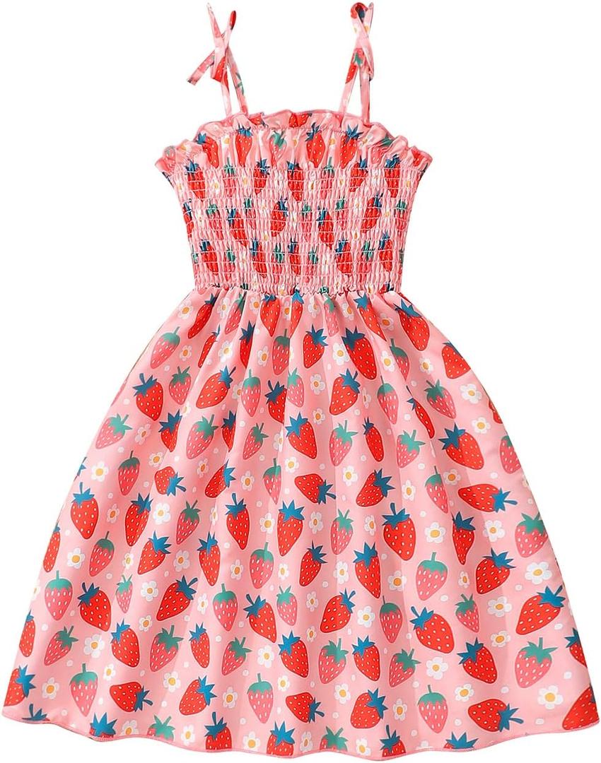 CM-Kid Toddler Girl Sleeveless Dinosaur Sunflower Dresses Summer Beach Outfit Strawberry Butterfly Ladybugs Sundress (5-6 Years)