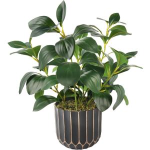 florisso Artificial Succulents with Fig Leaf Greenery in Black & Gold Planter, Fake Succulents Potted Decor for Farmhouse, Bathroom, Bedroom, Kitchen, Office Desk and Coffee Table (Black Gold)