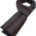 American Trends Mens Winter Warm Long Soft Scarf Plaid Tassel Scarf for Men Soft Classic Scarves (One Size, Grey Red Stripes)