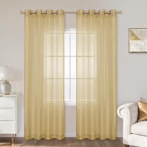 KOUFALL Gold Curtains 84 Inch Length 2 Panels Set,Sheer Dark Bronze Grommet Window Treatments Luxury Curtains Drapes for Living Room