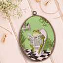 Hxlac Funny Bathroom Frog Oval Wall Art Framed Set of 2, Funky Frog in Bath Oval Wall Decor, Eclectic Animal Bathroom Hanging Canvas Prints Wall Sculptures for Home Living Room Decor, 8.5x11.5 Inch