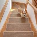 Nuanchu 15 Pcs Khaki Bullnose Carpet Stair Treads Non Slip Stairs Treads Washable Bullnose Carpet Pads for Indoor Wooden Steps Pet Safety Rugs (29.9"x7.9")