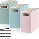 PerKoop 3 Pcs Aesthetic Hanging File Organizer Morandi Color Collapsible Cardboard File Boxes with Handle Pastel Desk Organizer for Office Supplies Gifts for Women