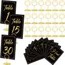 Thenshop 31 Sets Table Number Cards with Holders, 1-30 Numbers Head Table Card 2" Place Holder Stand for Wedding Anniversary Birthday Restaurant(Round,Black, Gold)