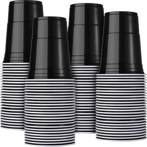 Mimorou 200 Pack Plastic Cups Bulk for Halloween Fall Christmas Party 16 oz Disposable Cups Stackable Plastic Beverage Drinking Tumblers for Wedding Birthday Bachelor Baby Shower Picnics Party(Black)
