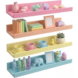 4 Set Pastel Floating Shelves 16 Inch Wood Wall Mounted Shelves Decor with Lips Candyland Macaroon Hanging Display Ledge Shelf for Classroom Bedroom Dormitory Banquet Party Decor