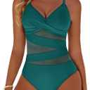 Dridreo Mesh Swimsuit for Women Tummy Control One Piece Bathing Suits Modest Swim Suits 2026 Teal L