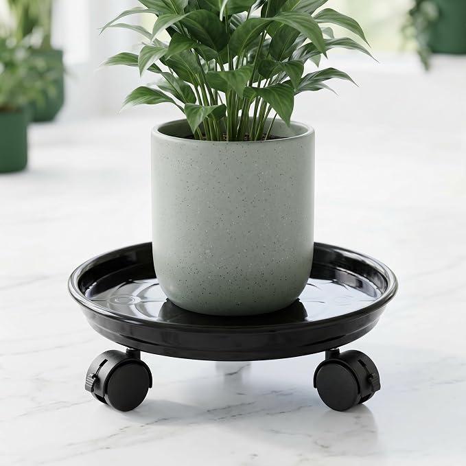 Plant Pallet Caddy Plant Stand Round Flower Pot Mover, Plant Pot Pallet Dolly Caster with Universal Wheels (Black)