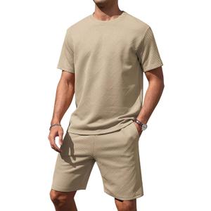 Aiyino Mens 2-Piece T-Shirt & Shorts Set Casual Track Suit for Summer | Relaxed Fit for Gym, Running, Travel or Lounging. (Beige, XL)