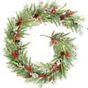 6 Ft Christmas Artificial Pine Vine Garland Green Norfolk Swags Garland Snowy Red Berries Pinecones Pine Needles Garlands for Christmas Holiday Xmas Winter Mantle Party Table Centerpiece Decorations
