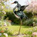 chisheen Crane Garden Statue Sculpture, Metal Heron Outdoor Decor, Yard Art Bird Decoy for Backyard Pond Patio Porch Lawn Decorations