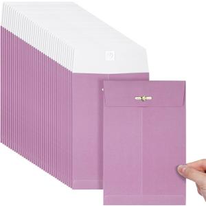 Teling 50 Pcs 5 x 7.5 Manilla Envelopes Clasp Kraft Catalog with Closure for Storing Mailing 28 lb Kraft Envelope Paper for Office Document School Business Home(Pink) (Purple)