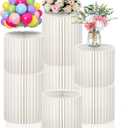 7 Pack Cylinder Stands for Party, 11.8"+15.7" Round Pedestal Stand, Foldable Cardboard Columns Cylinder Tables, Pedestal Display Plinth Pillars with Balloon & Pump for Wedding Birthday Party
