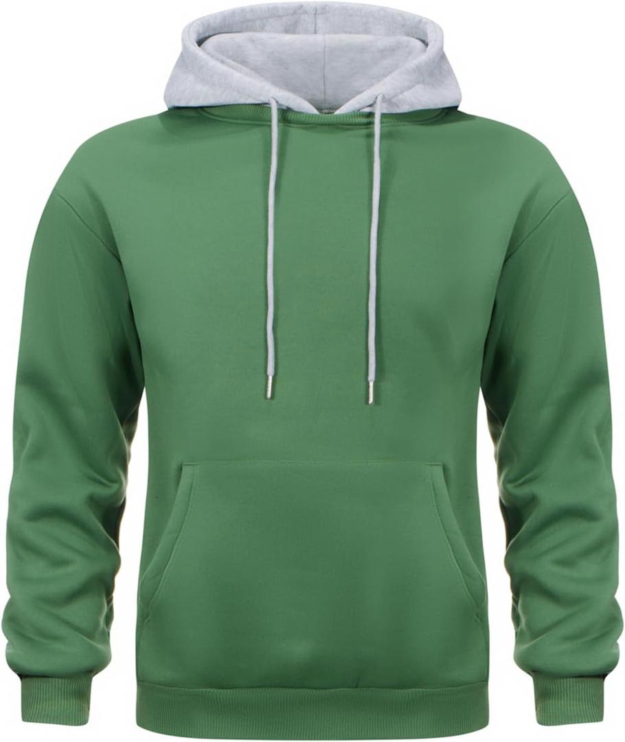 Wielsscca Mens Hoodies Pullover Color Block Fleece Long Sleeve Sweatshirt Tops with Pocket (S)